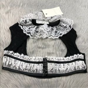 Catherine Coatney Black White Lace Goth Fetish Bra Top XL